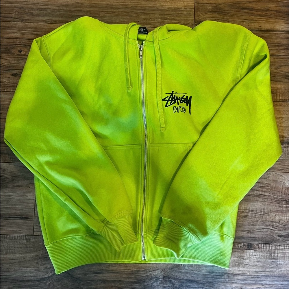 Stussy Neon Green Zip-Up Sweater